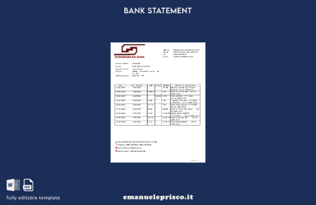 modello word di estratto conto bancario Turkmenistan Turkmenbashi in stile verif